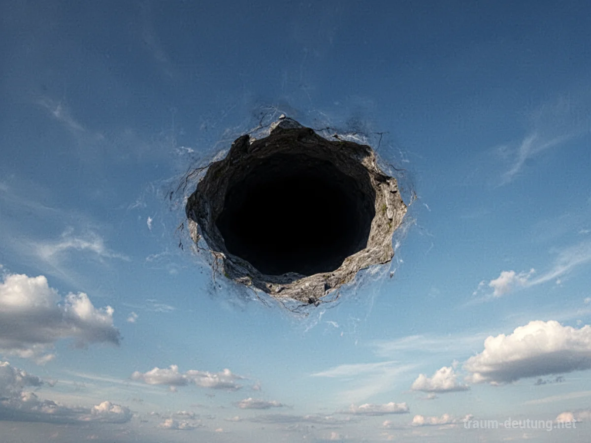 Ein großes, klares Loch im blauen Himmel mit sichtbarer Dunkelheit dahinter.