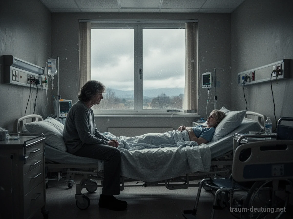Person besucht Mutter im Krankenhausbett