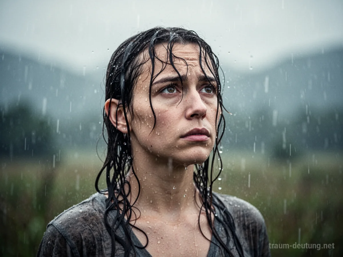 Person mit nassen Haaren im Regen, nachdenklicher Blick