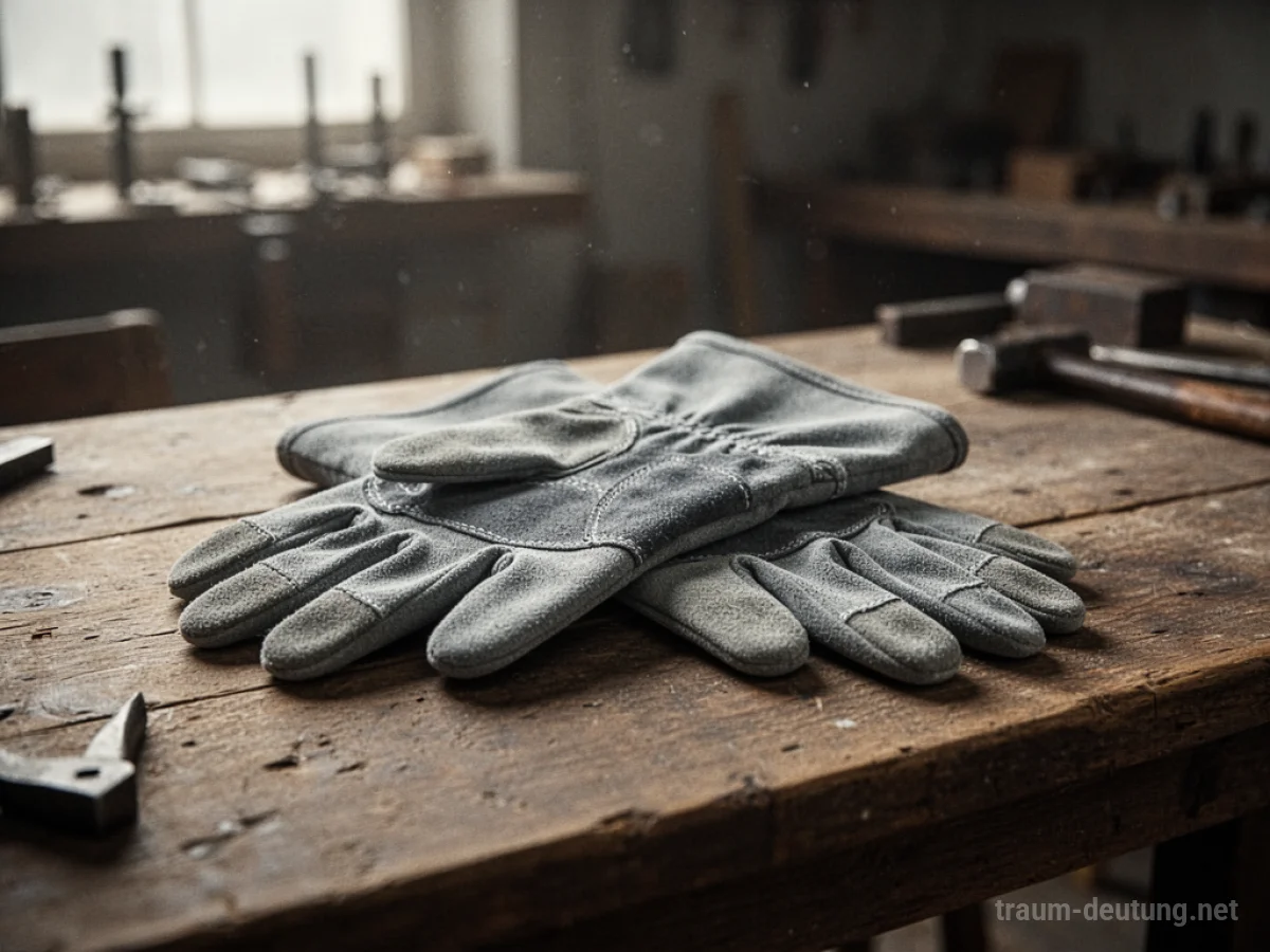 Ein Paar neue Handschuhe liegt auf einem Holztisch.
