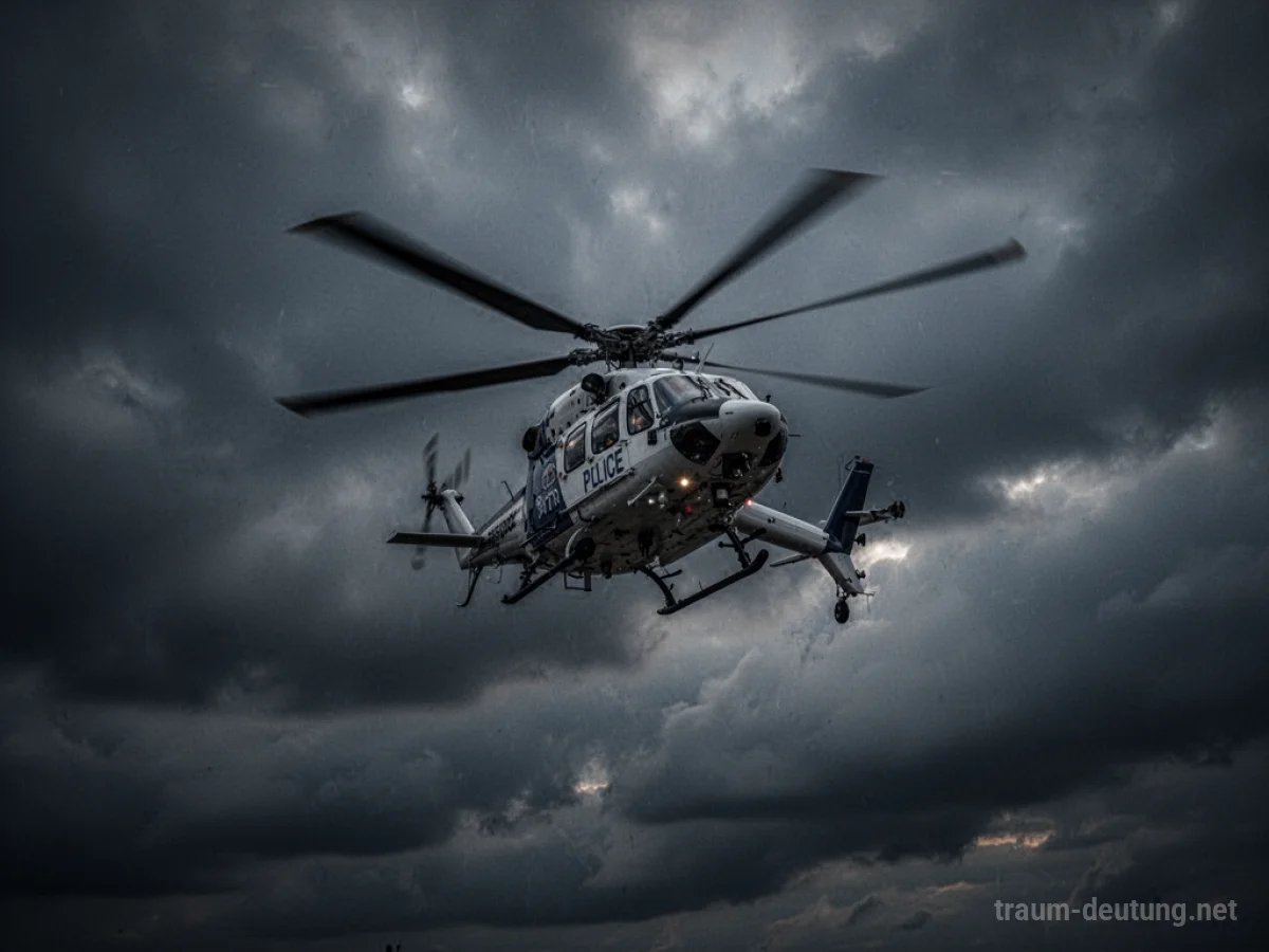 Polizeihubschrauber schwebt am Nachthimmel.
