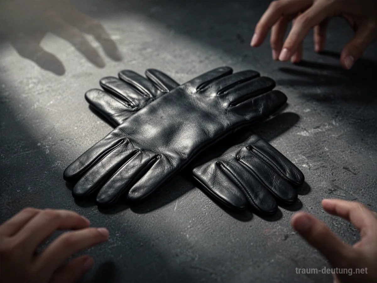 Schwarze Lederhandschuhe liegen auf dunklem Untergrund.