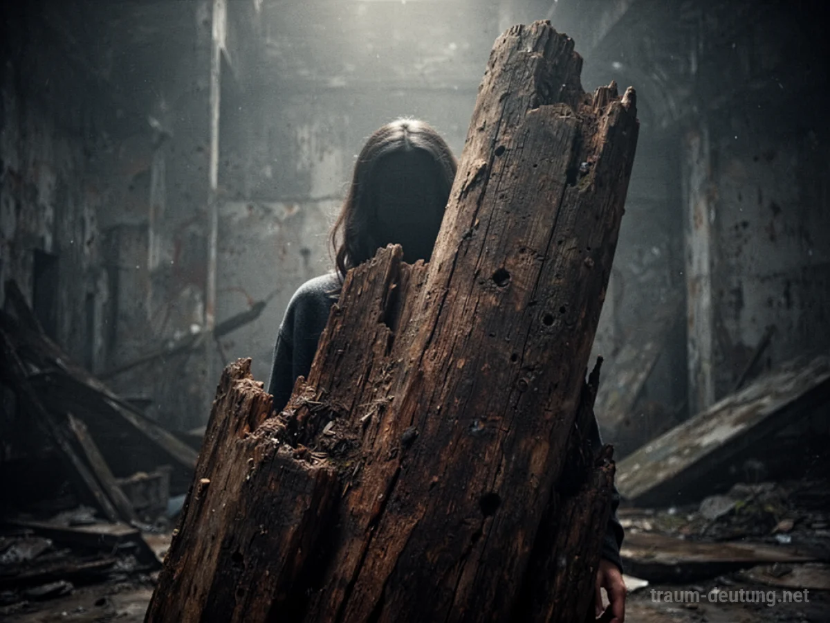 Silhouette einer Person, die sich hinter einem großen Holzobjekt versteckt.