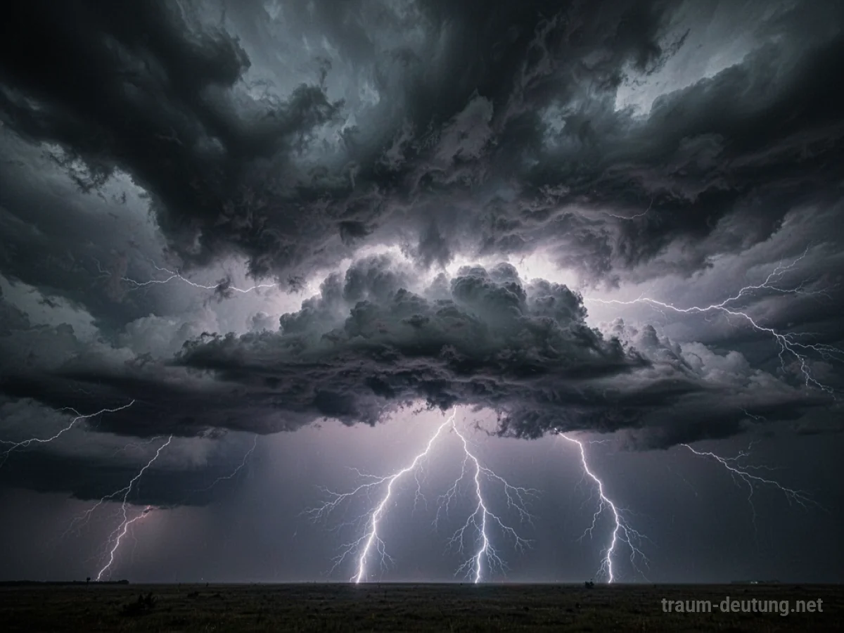 Dramatischer Himmel mit aufziehendem Sturm und Blitzen