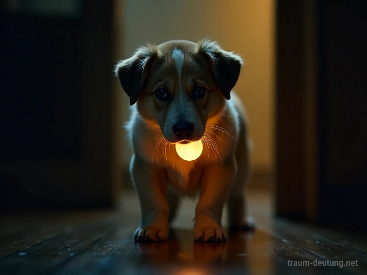Ein freundliches Tier, vielleicht ein Hund oder Vogel, das Licht in die Dunkelheit bringt.