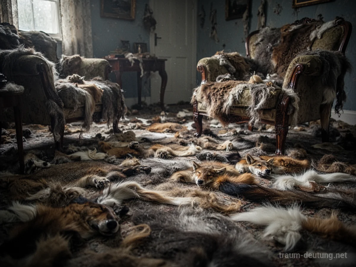 Dichte Decke aus Tierhaaren bedeckt einen Raum, weicher Fokus.