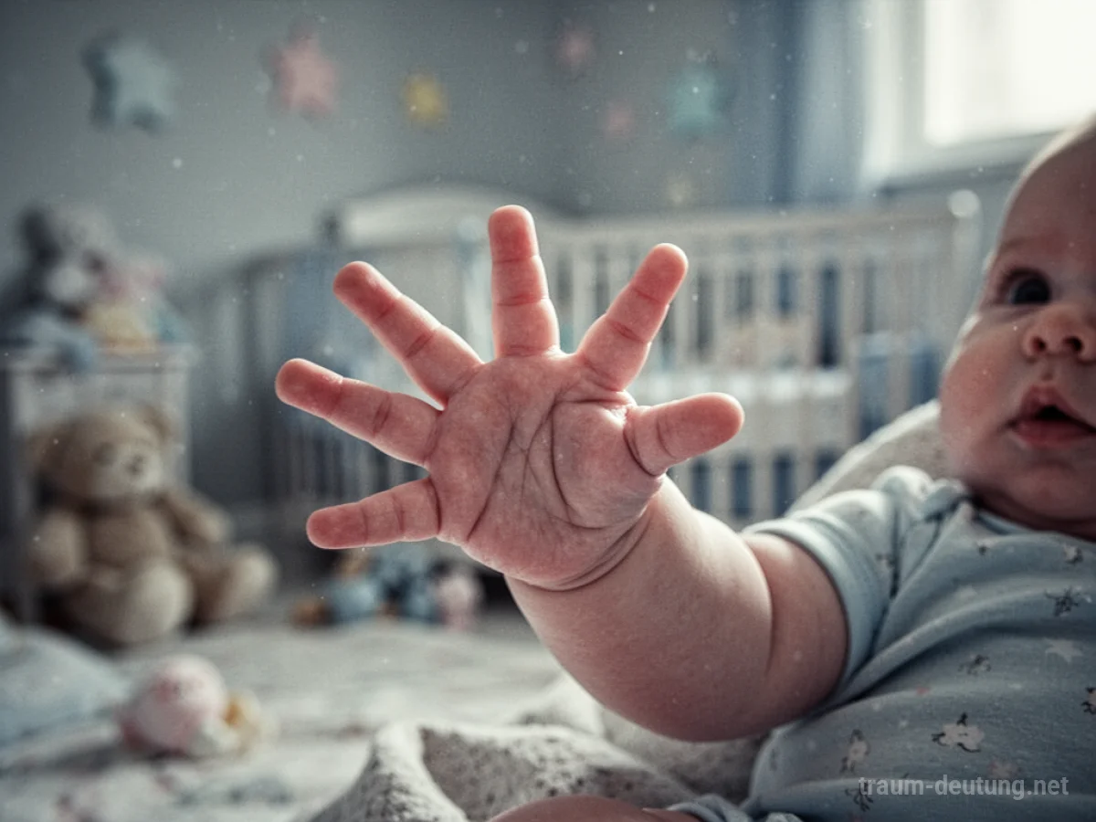 Babyhand reicht nach oben im Traum, was Hunger symbolisiert.