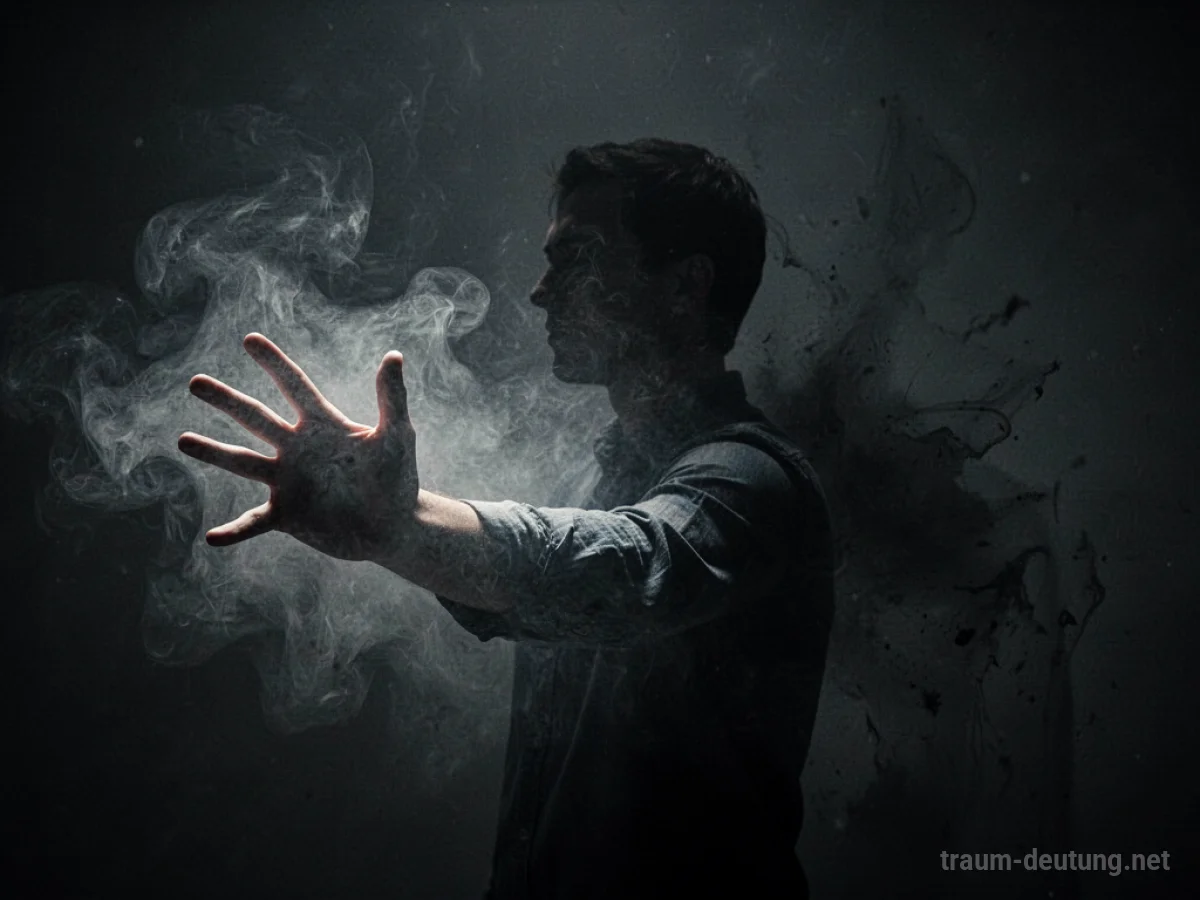 Silhouette einer Person, deren Hand im Nebel verschwindet