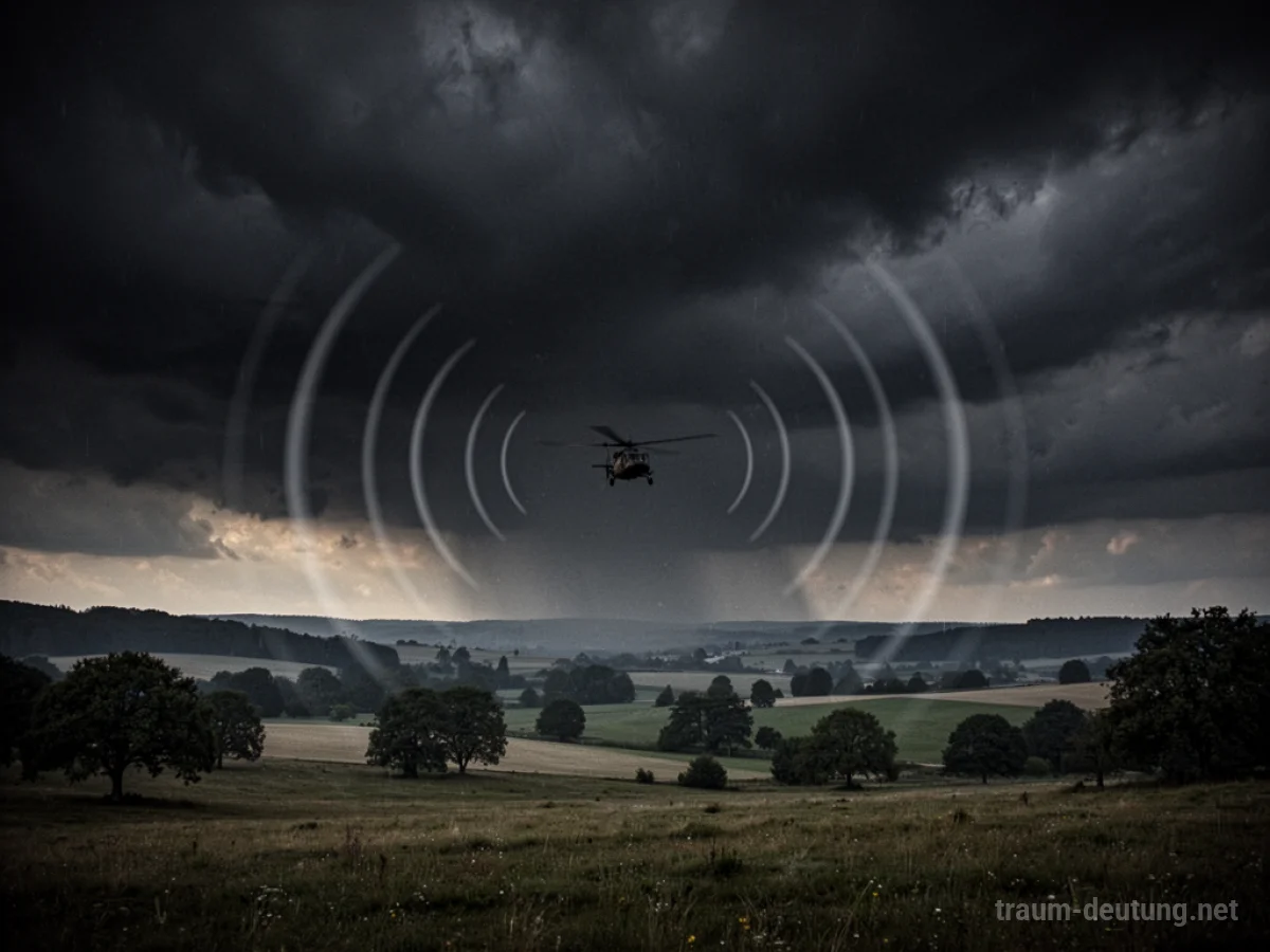 Ein entferntes Hubschraubergeräusch am Himmel über einer ruhigen Landschaft