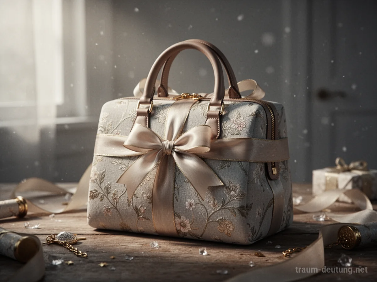 Eine Handtasche als Geschenk bekommen, liebevoll verpackt.