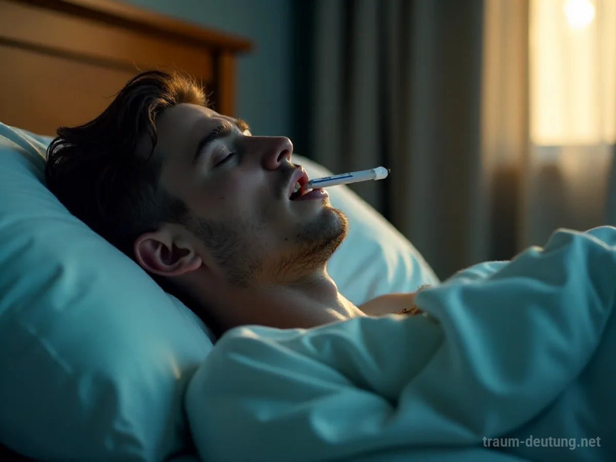 Person mit Fieber im Bett liegend, sich unwohl fühlend