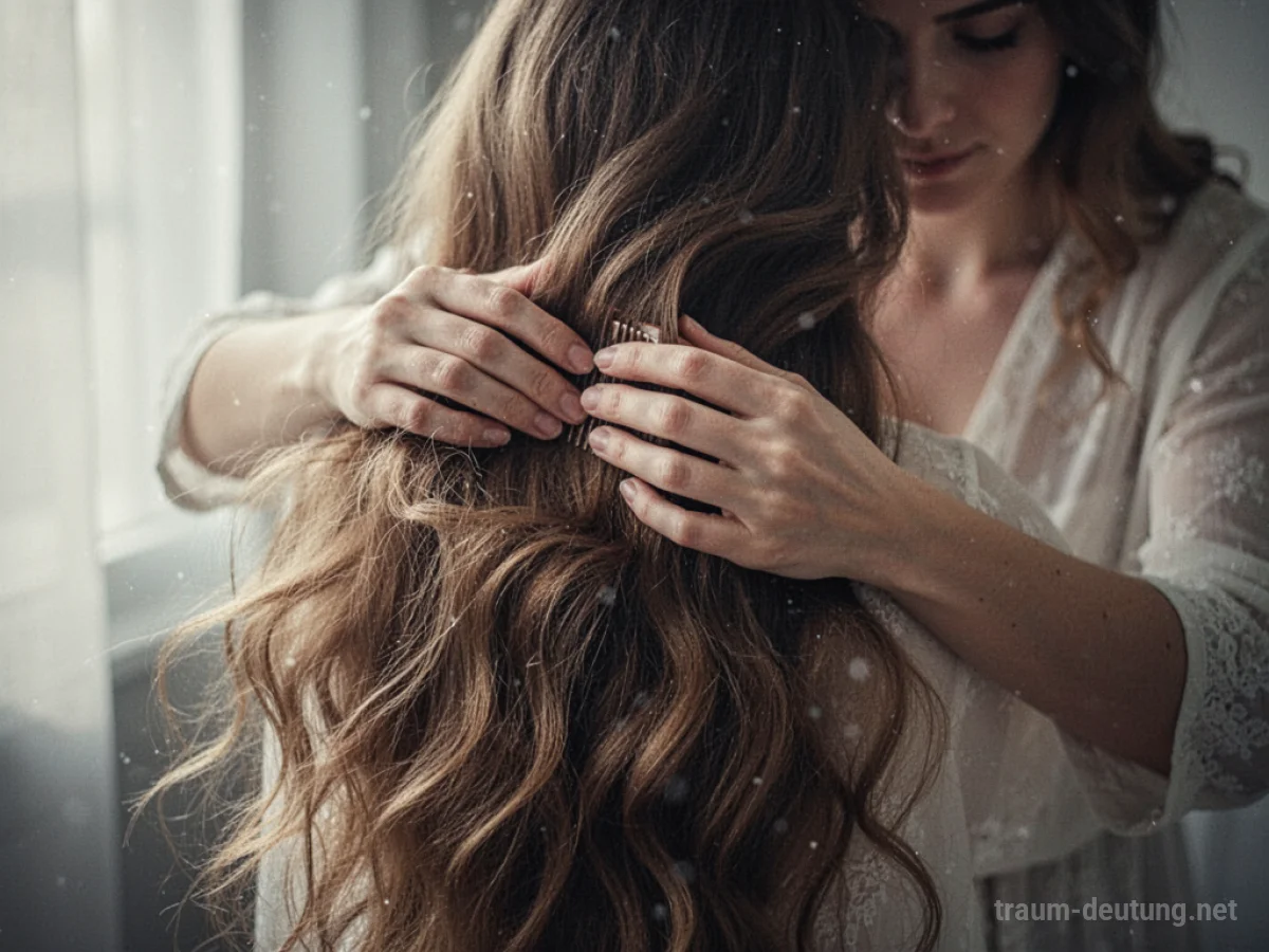 Hände kämmen lange Haare.