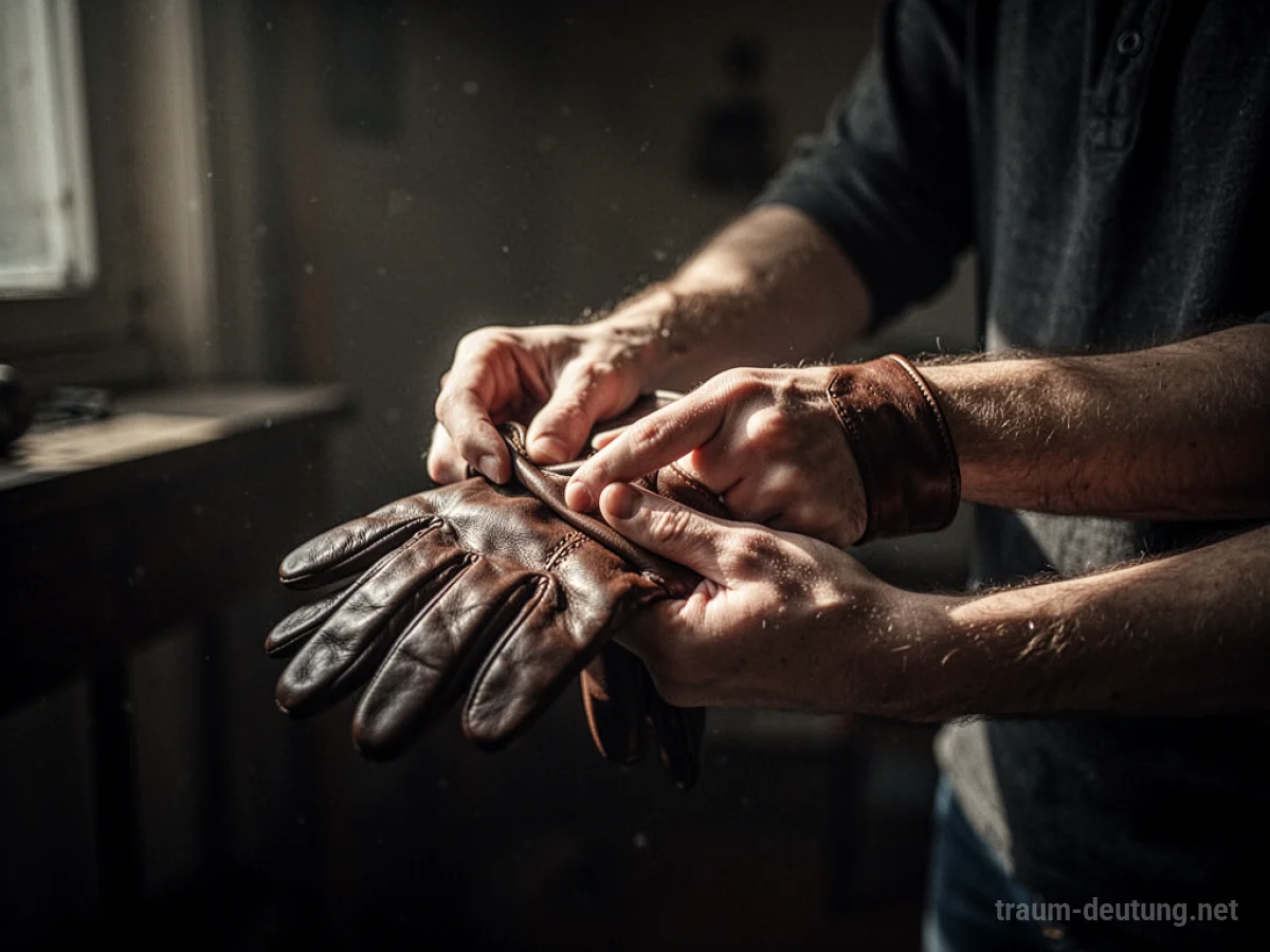 Hände ziehen Handschuhe aus, Nahaufnahme