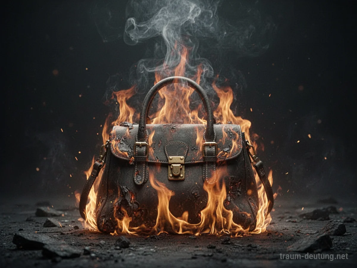 Brennende Handtasche mit aufsteigendem Rauch