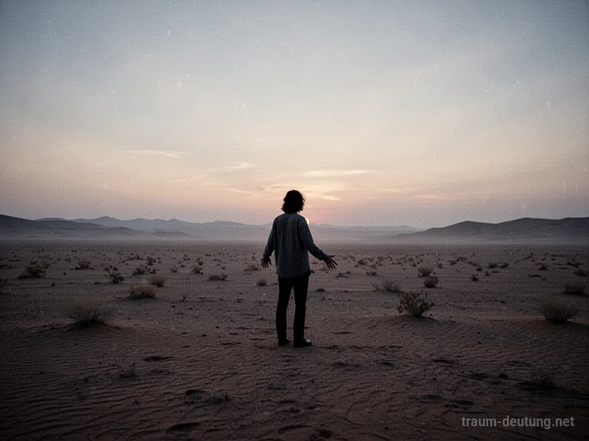 Silhouette einer Person in einer leeren Wüstenlandschaft, die etwas zu erreichen versucht.