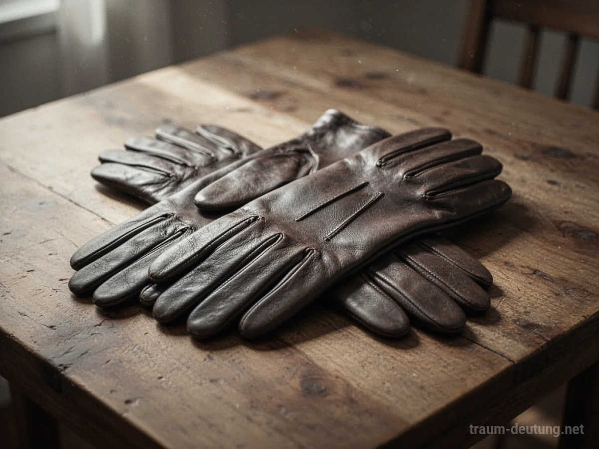 Elegante Lederhandschuhe liegen auf einem Holztisch.