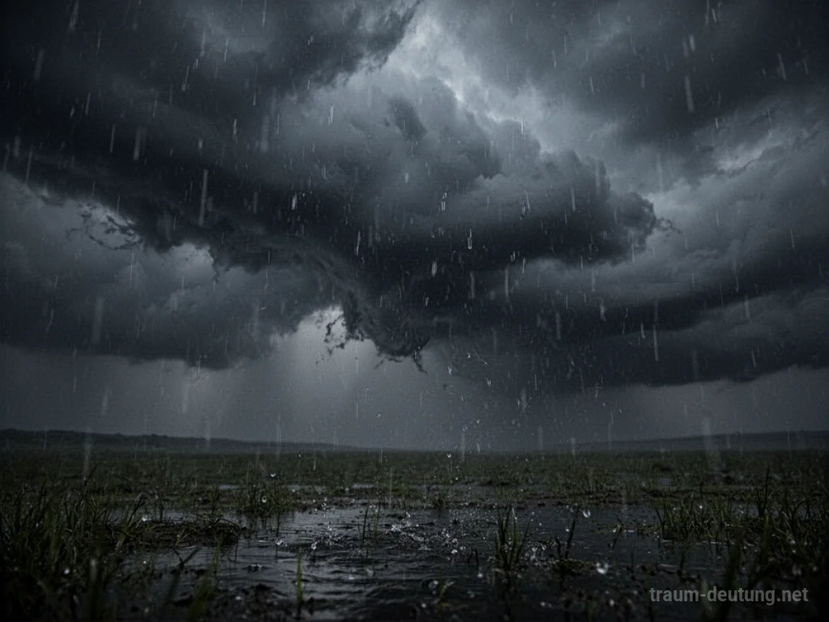 Himmel, der sanft weint und Regen auf eine stille Landschaft fallen lässt.