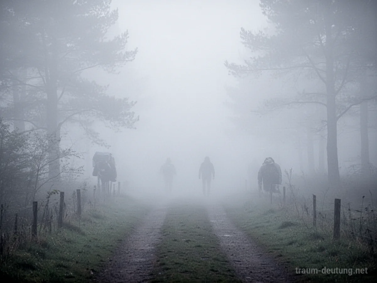 Dichter Nebel, der die Sicht versperrt und den Weg verdeckt.