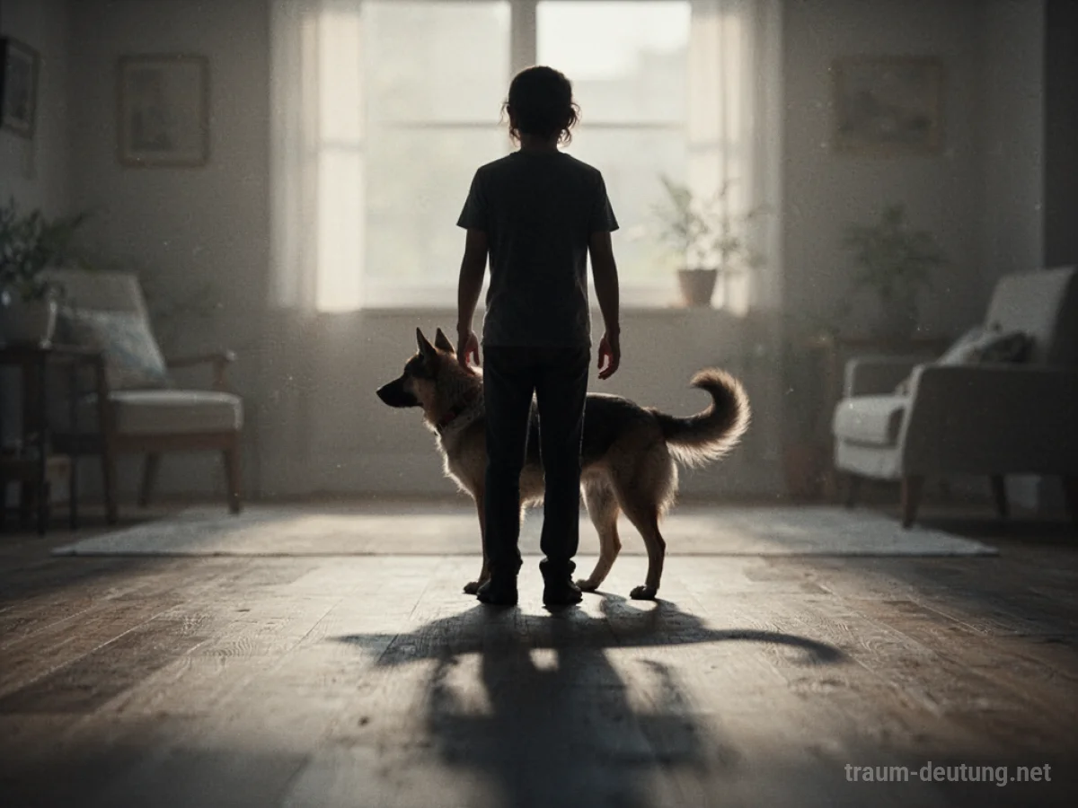 Silhouette eines Menschen und eines Hundes, der Mensch wirkt abgewandt.