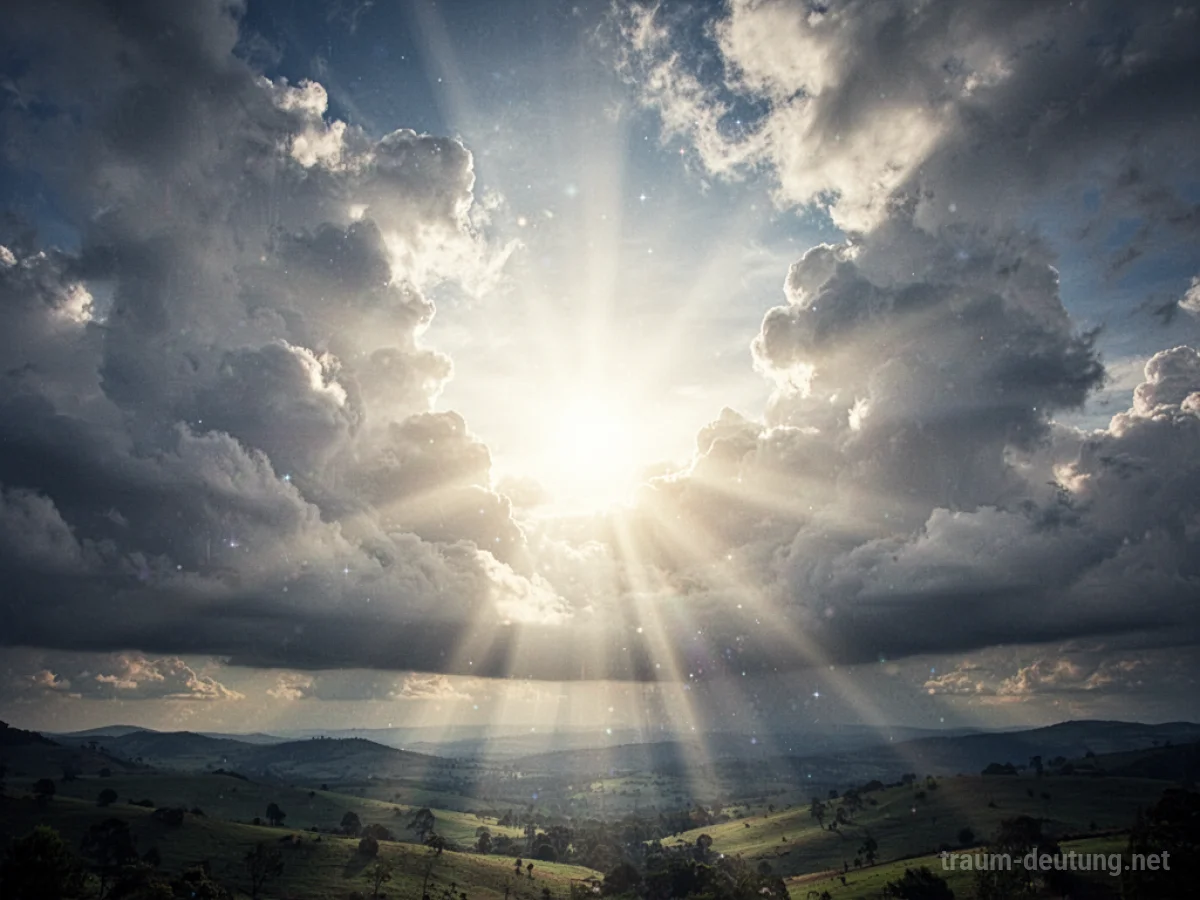 Ein Himmel, durch den göttliches Licht bricht, symbolisiert eine Offenbarung.