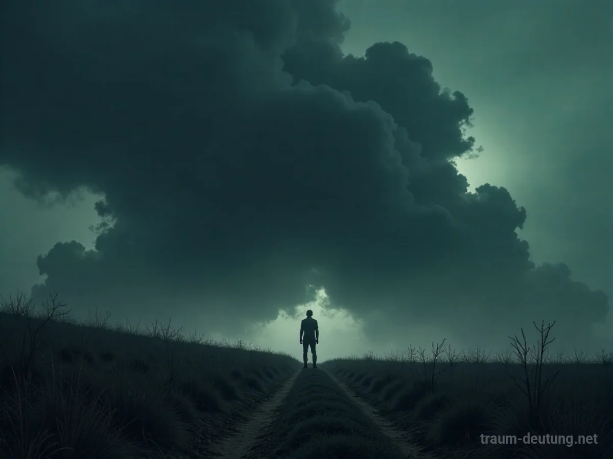 Schattenhafte Figuren breiten sich wie eine dunkle Wolke aus und verdecken die Landschaft.