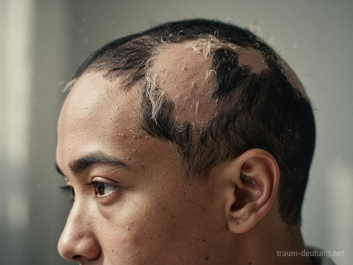 Kopf einer Person mit sichtbaren kahlen Stellen im Haar