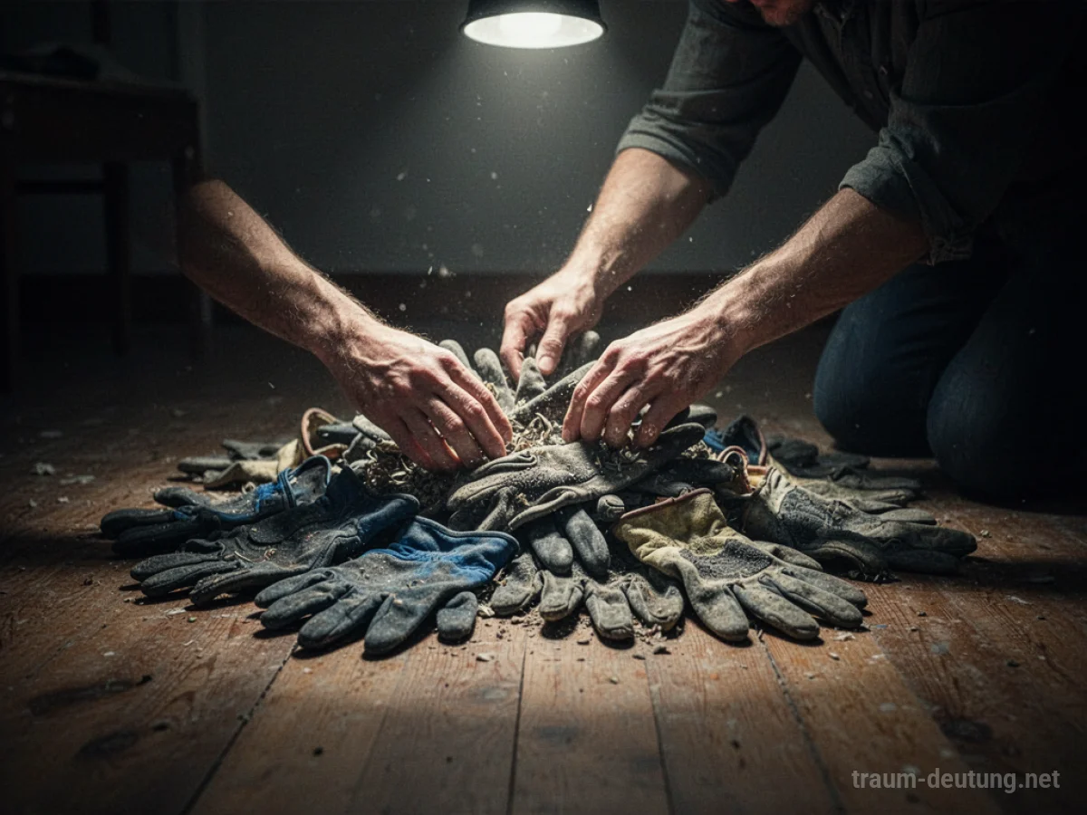 Hände suchen zwischen vielen Handschuhen nach einem Paar.
