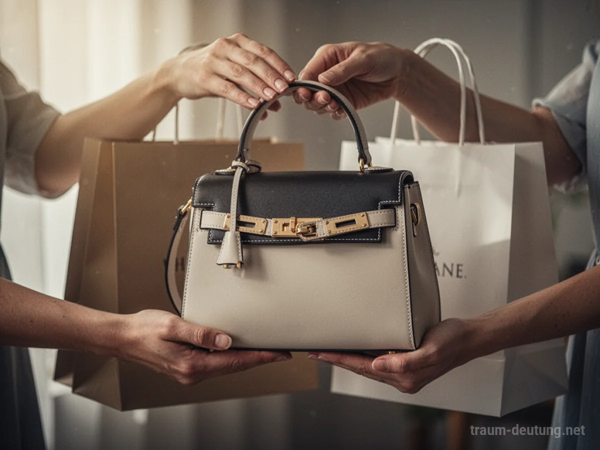 Hände halten eine neue, modische Handtasche nach dem Kauf.