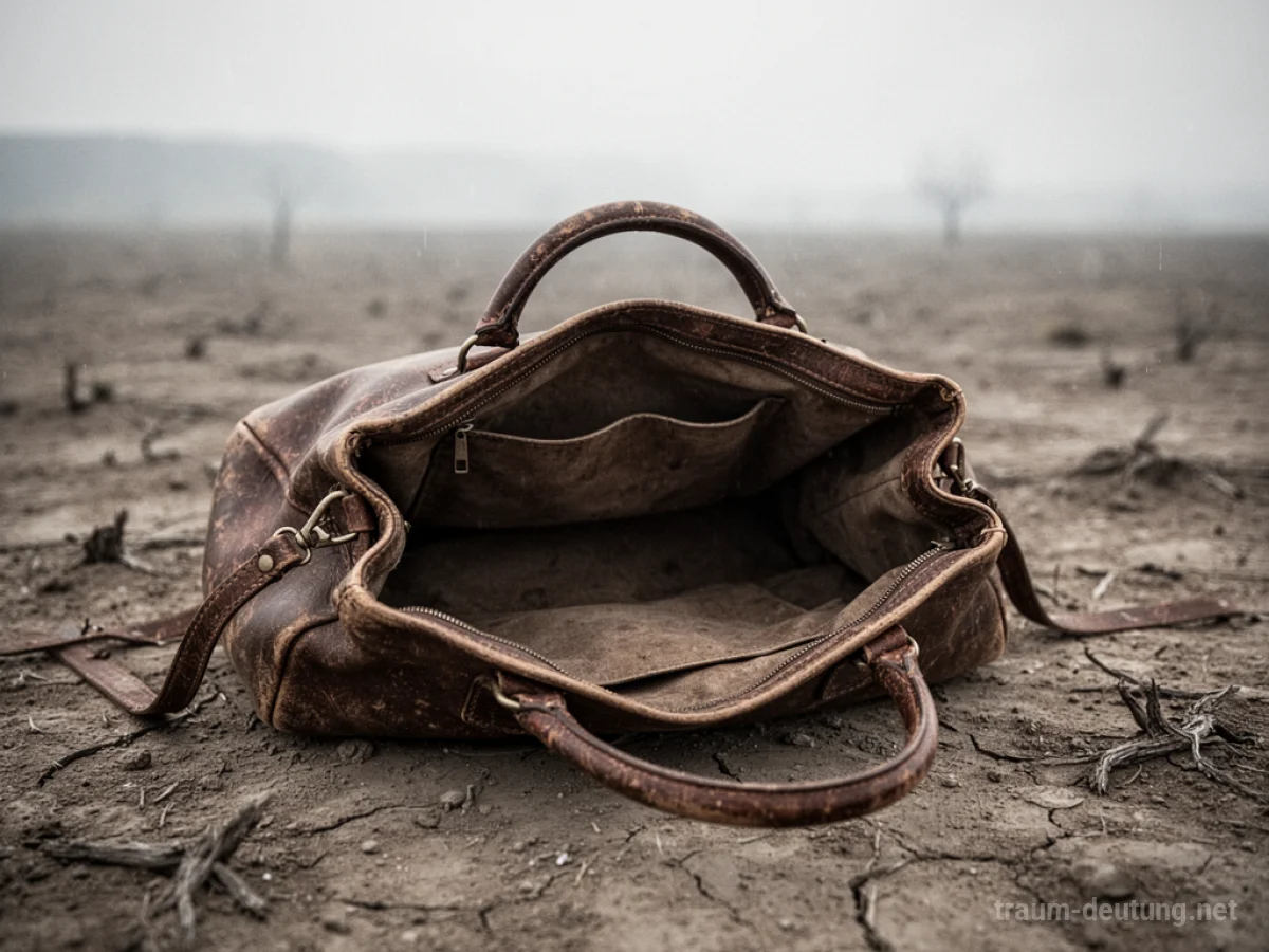 Leere Handtasche liegt auf staubigem Boden