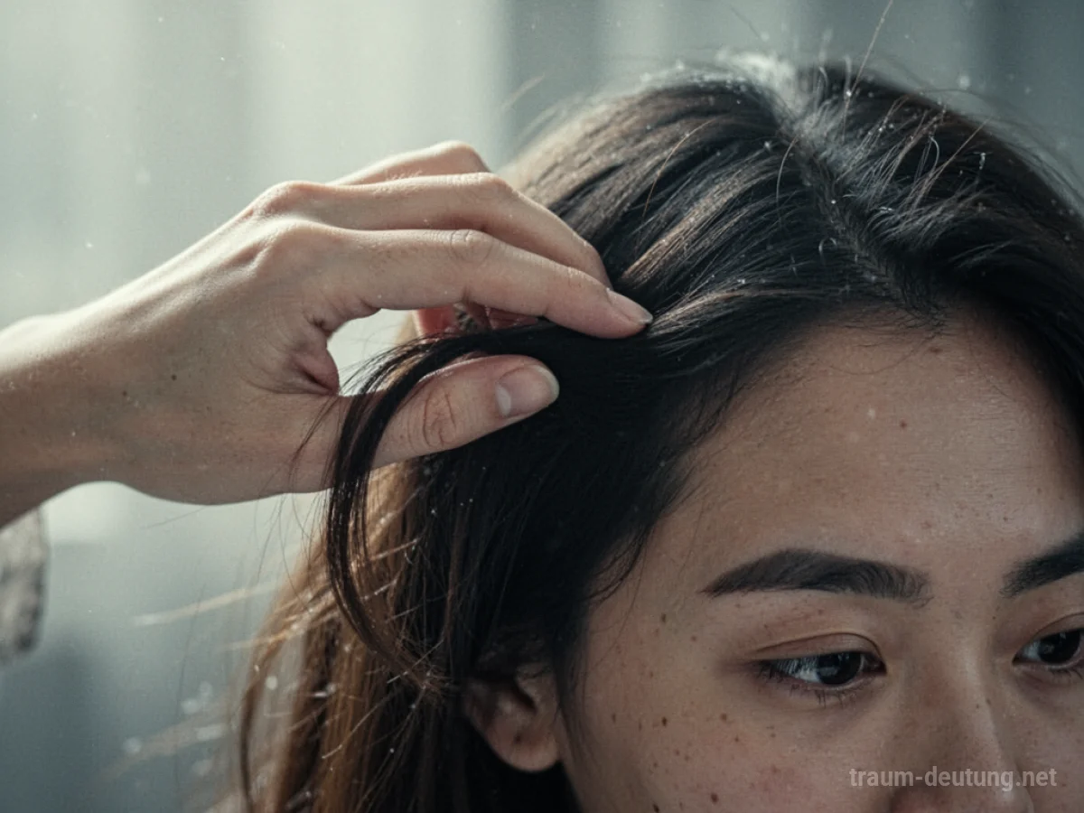 Nahaufnahme einer Hand, die sanft eine Haarsträhne berührt