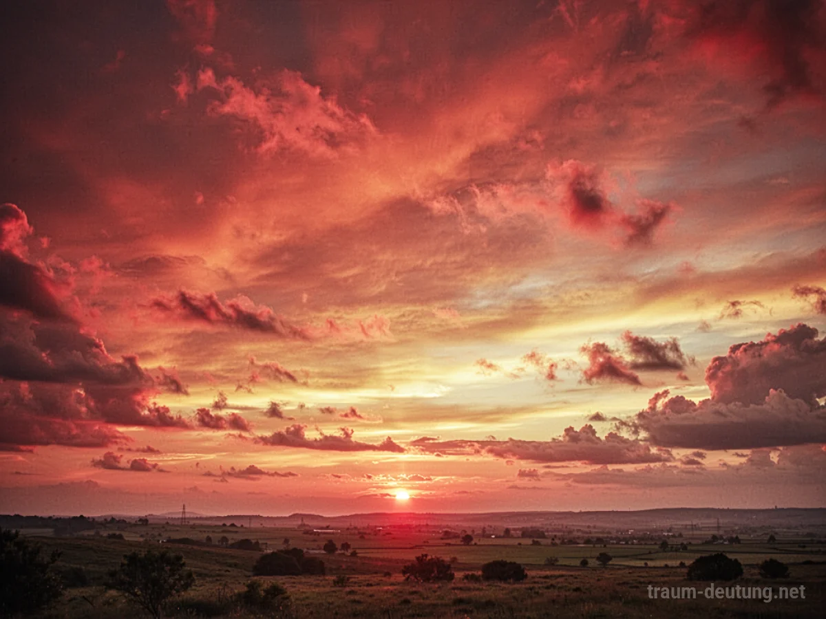 Ein Himmel in leuchtenden Rot- und Gelbtönen bei Sonnenuntergang oder -aufgang.