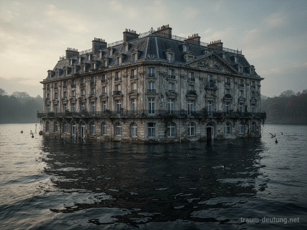 Überflutetes Hotel im Traum, Wasser steht bis zu den Fenstern