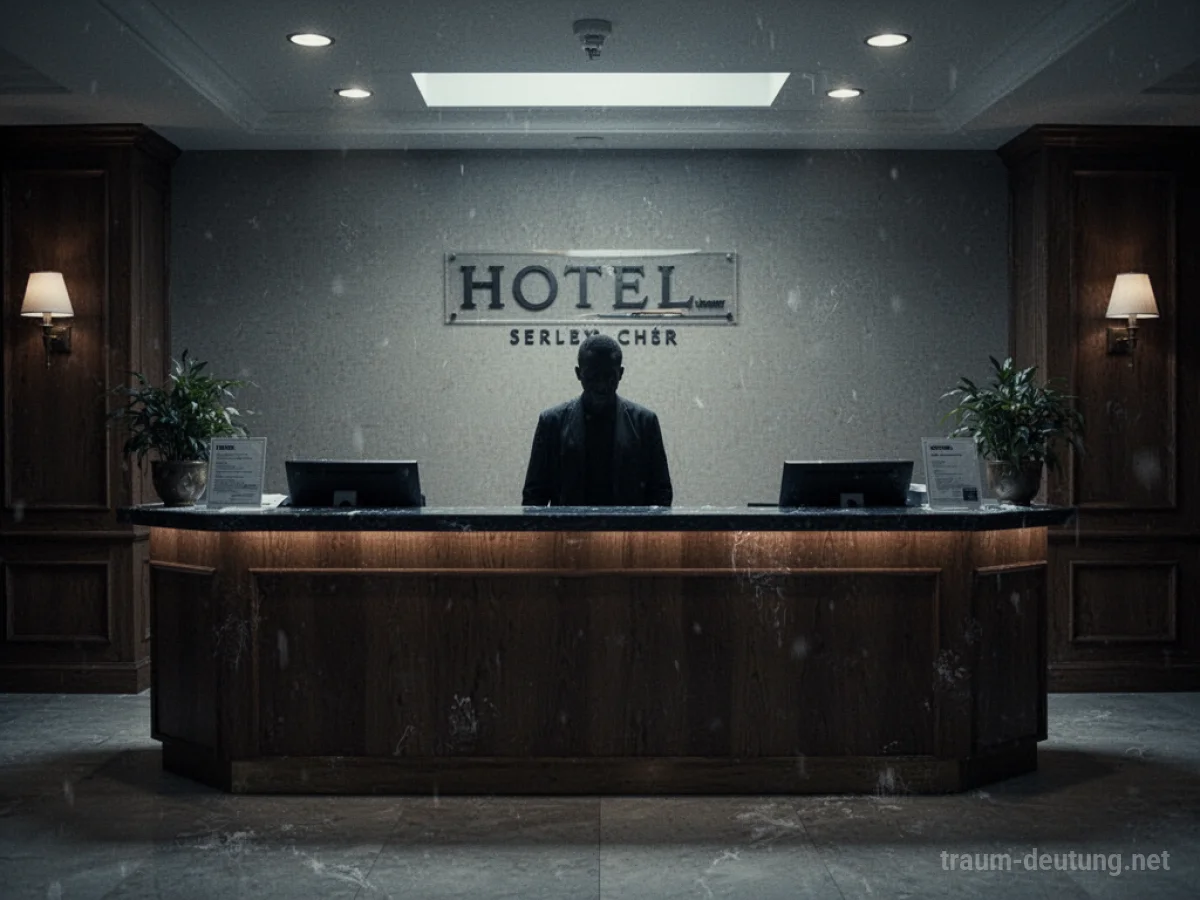 Unfreundliches Hotelpersonal hinter einer Rezeption im Dunkeln