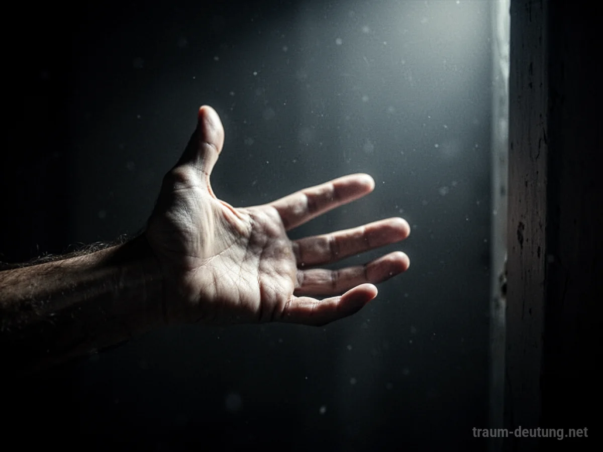 Hand streckt sich aus Dunkelheit nach Licht, um Hilfe zu erbitten