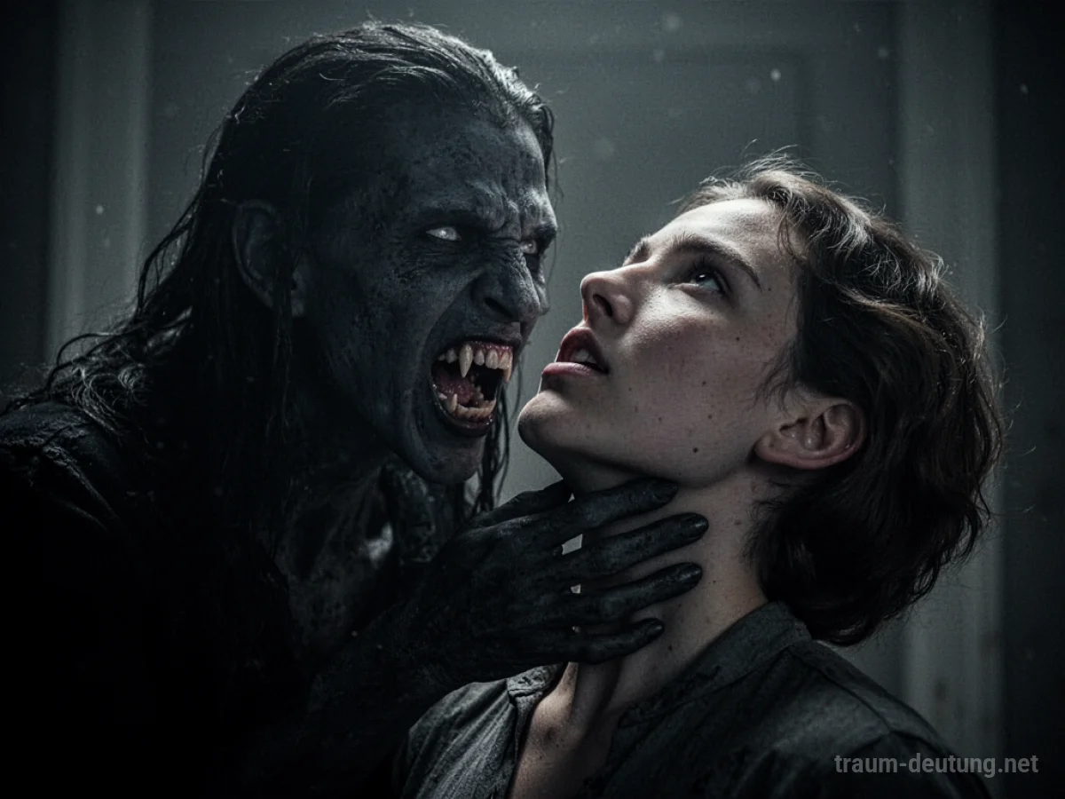 Symbolische Darstellung eines Vampirs nahe am Hals einer Person