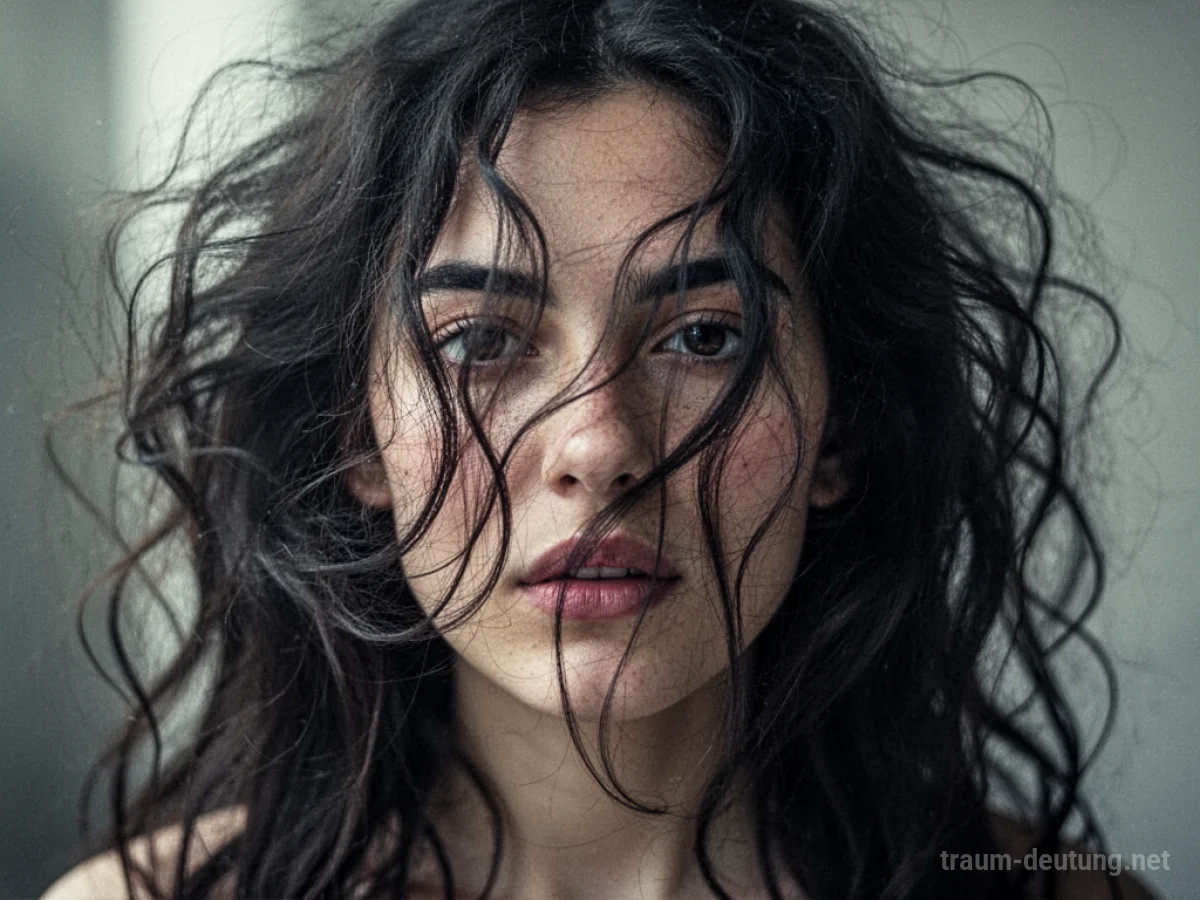 Ein Bündel verfilzter Haare, das teilweise ein Gesicht verdeckt.