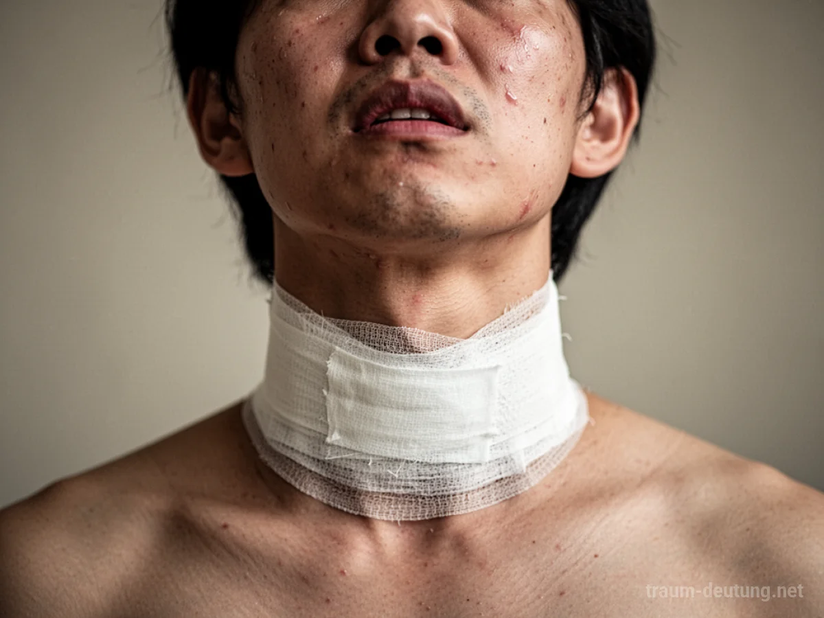 Verletzter Hals mit Verband im Traum