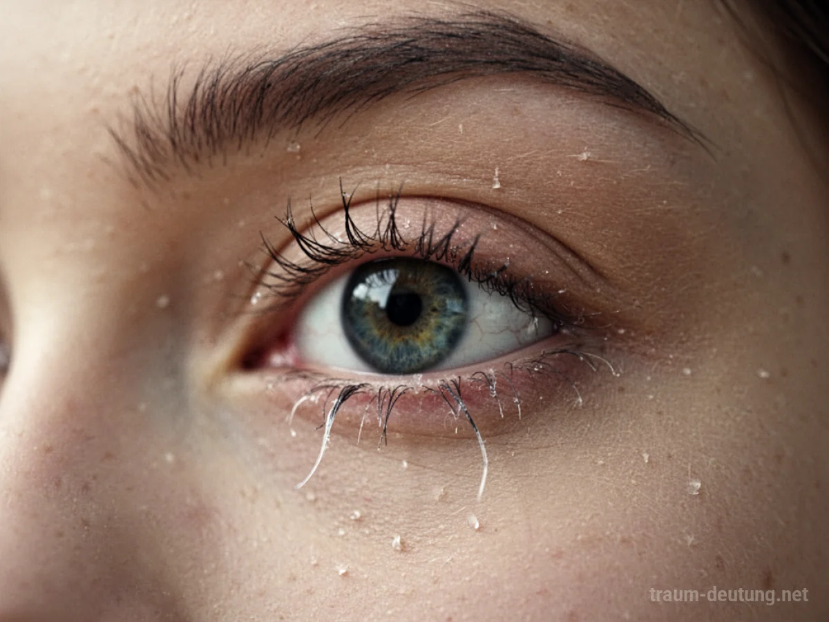 Augenpartie einer Frau mit einzelnen ausfallenden Wimpern.