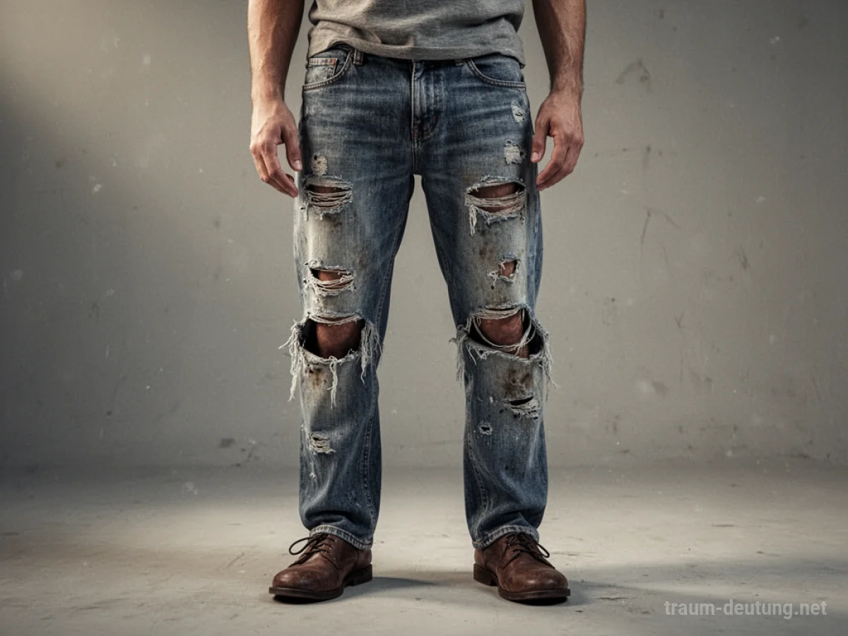 Eine Person trägt eine zerrissene Hose.