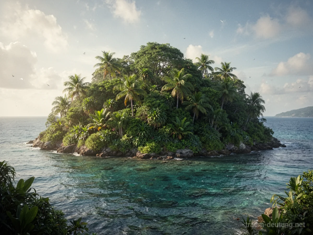 Grüne Insel mit üppiger Vegetation und klarem Wasser