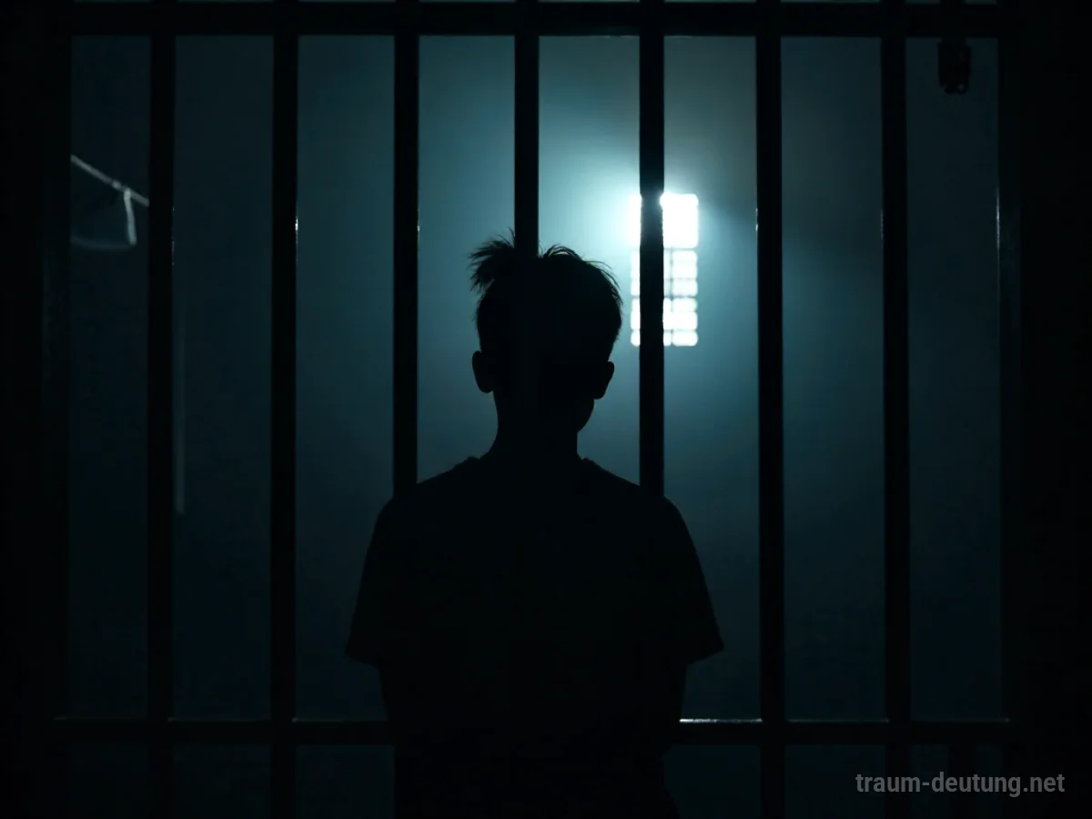 Silhouette einer Person hinter Gitterstäben, die nach draußen blickt.