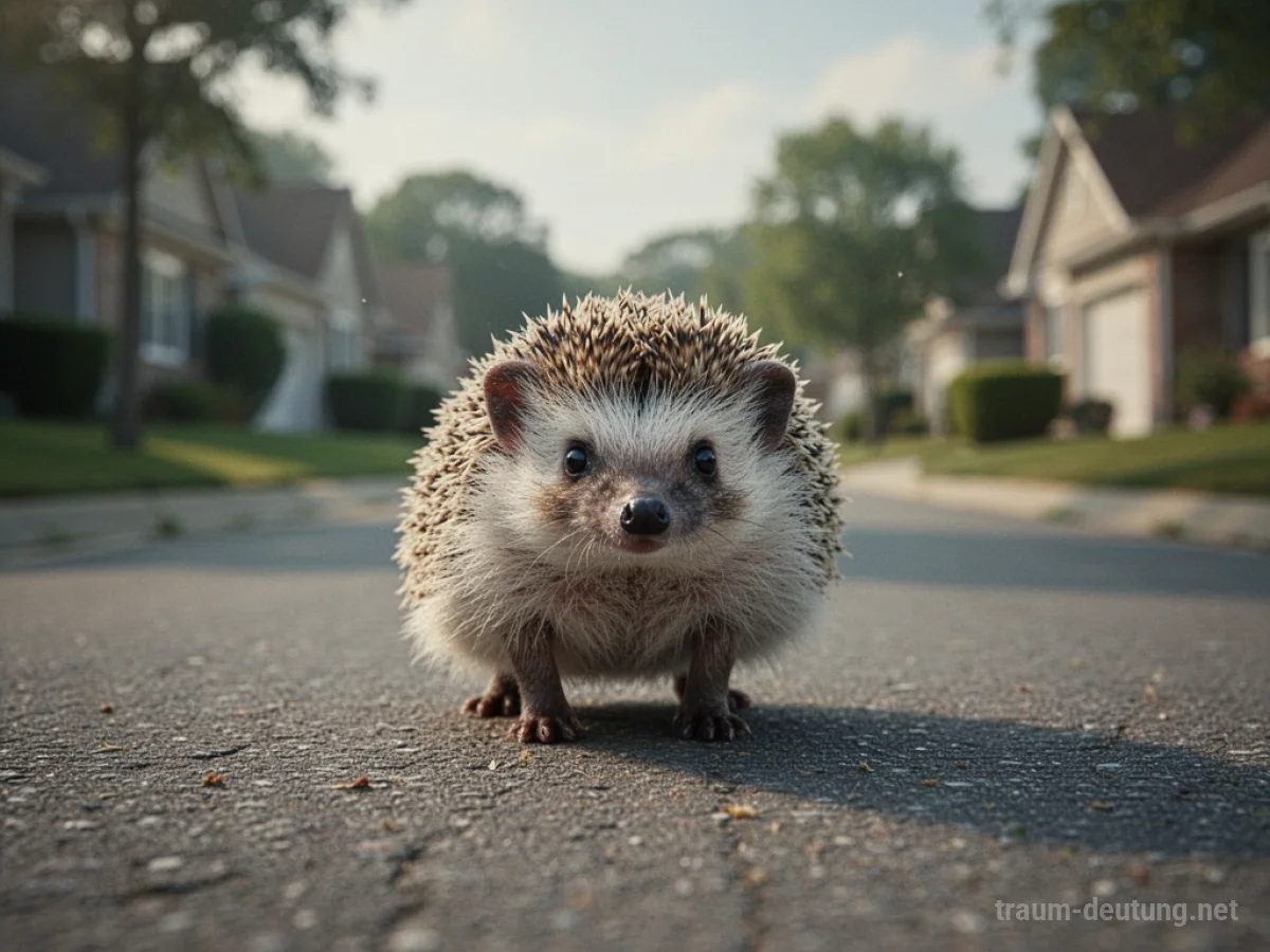 Ein Igel steht auf einer Straße und blickt vorsichtig nach vorn.
