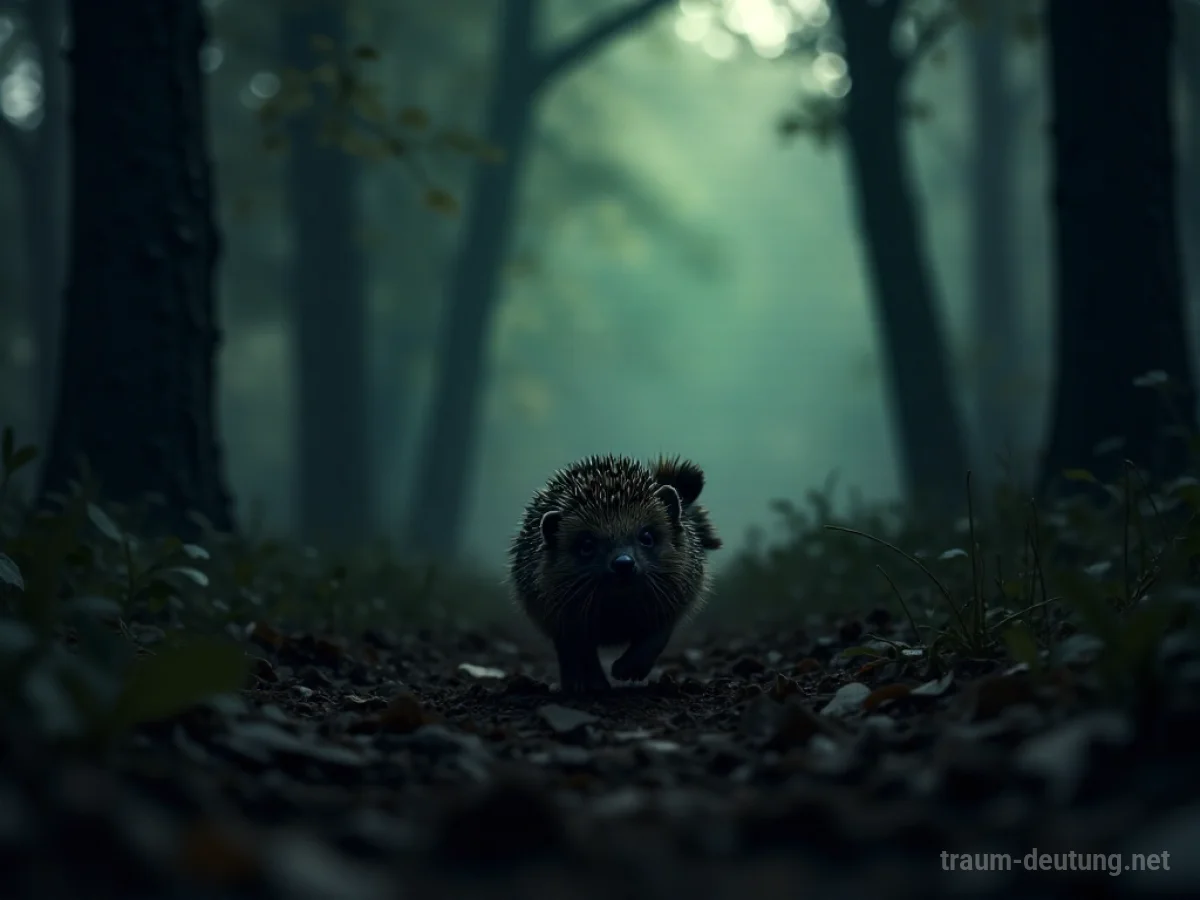 Ein Igel läuft im Traum in einen dunklen Wald davon.