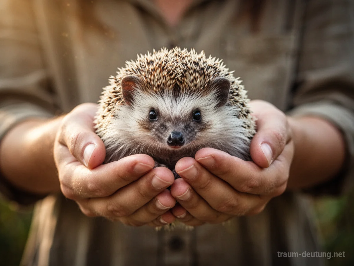 Person rettet einen Igel in schützenden Händen