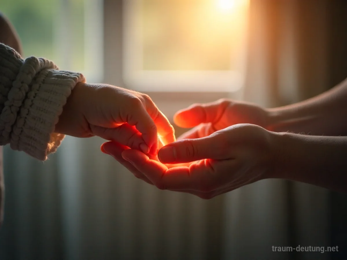 Elterliche Hand hält schützend den Arm eines Babys, umgeben von sanftem Licht.