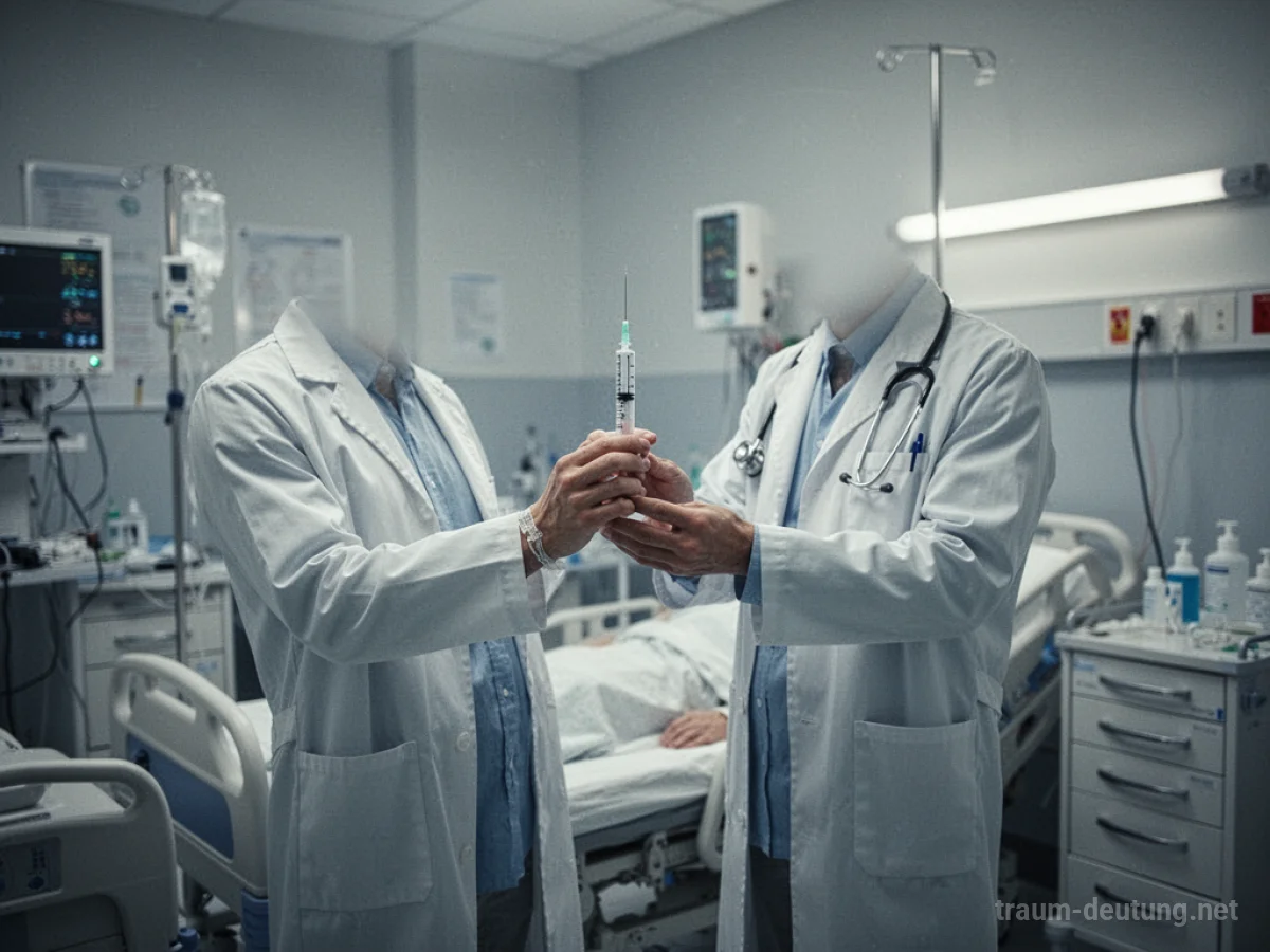 Arzt hält Spritze in einem Krankenhauszimmer für eine Impfung