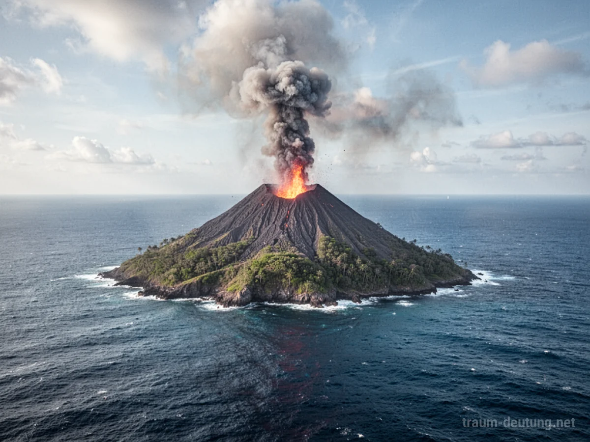Insel mit einem rauchenden Vulkan im Meer