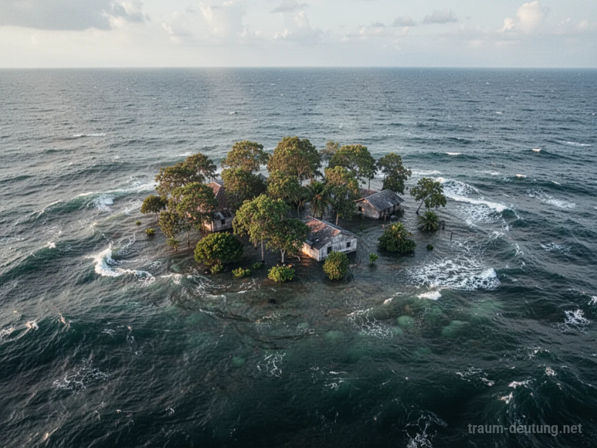 Eine kleine Insel versinkt im steigenden Meerwasser.