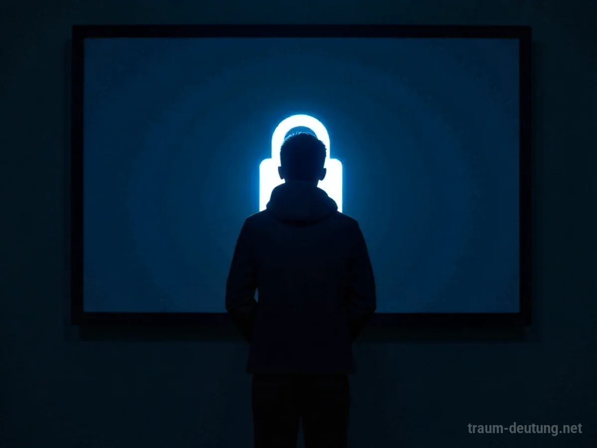 Silhouette vor einem dunklen Computerbildschirm mit einem Schloss-Symbol, das das Einloggen verhindert.