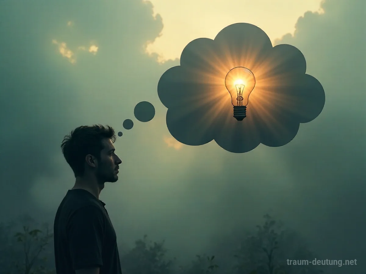 Gedankenblase mit einer Idee, die im Nebel verblasst, und eine verwirrte Person.
